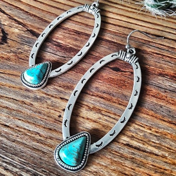 Southwestern Oval Earrings with Natural Stone - Picture 1 of 1